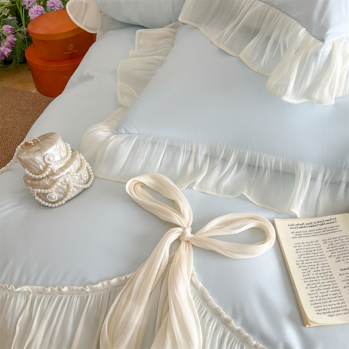 91家纺网 家纺一手货源 找家纺 吾欢心 2026春夏新款公主风索菲亚四件套 索菲亚蓝