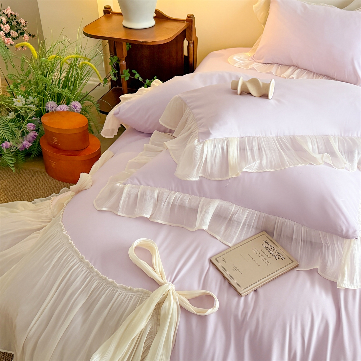 91家纺网 家纺一手货源 找家纺 吾欢心 2026春夏新款公主风索菲亚四件套 索菲亚紫