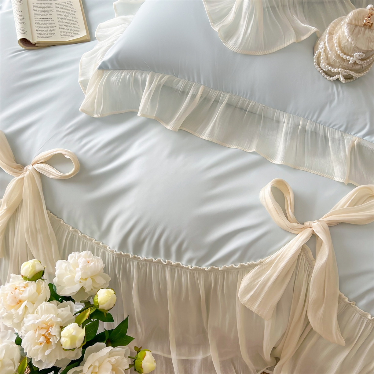 91家纺网 家纺一手货源 找家纺 吾欢心 2026春夏新款公主风索菲亚四件套 索菲亚蓝