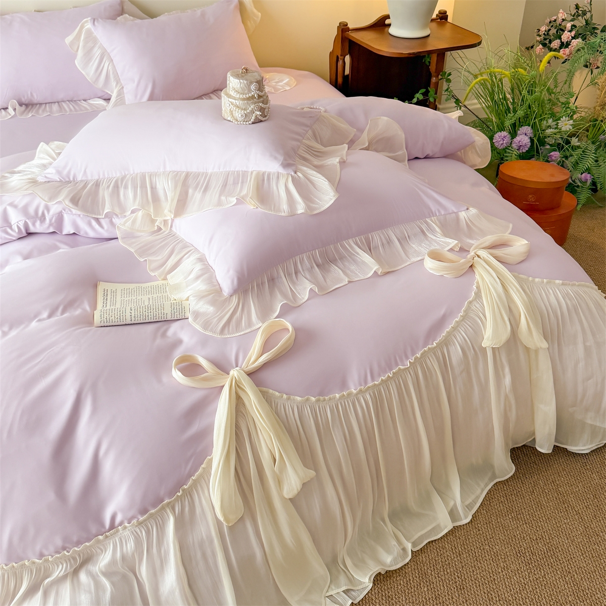 91家纺网 家纺一手货源 找家纺 吾欢心 2026春夏新款公主风索菲亚四件套 索菲亚紫