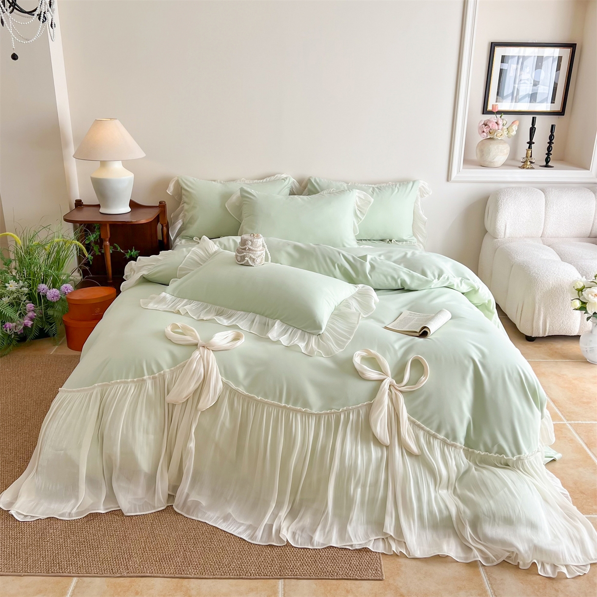 吾欢心 2026春夏新款公主风索菲亚四件套 索菲亚绿