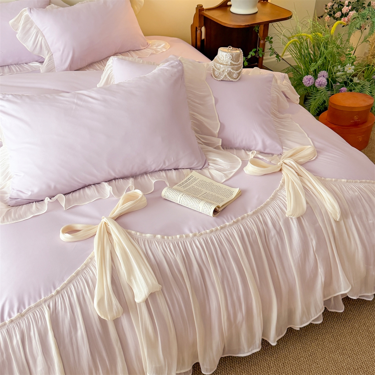 91家纺网 家纺一手货源 找家纺 吾欢心 2026春夏新款公主风索菲亚四件套 索菲亚紫