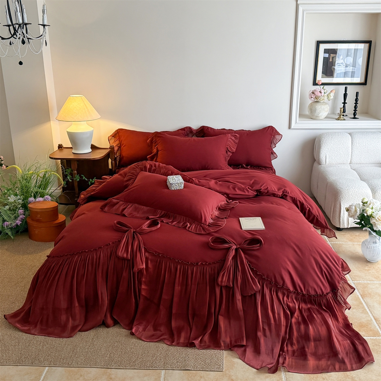 吾欢心 2026春夏新款公主风索菲亚四件套 索菲亚红