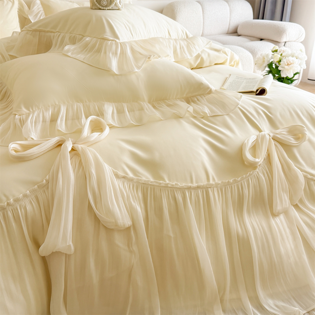 91家纺网 家纺一手货源 找家纺 吾欢心 2026春夏新款公主风索菲亚四件套 索菲亚黄