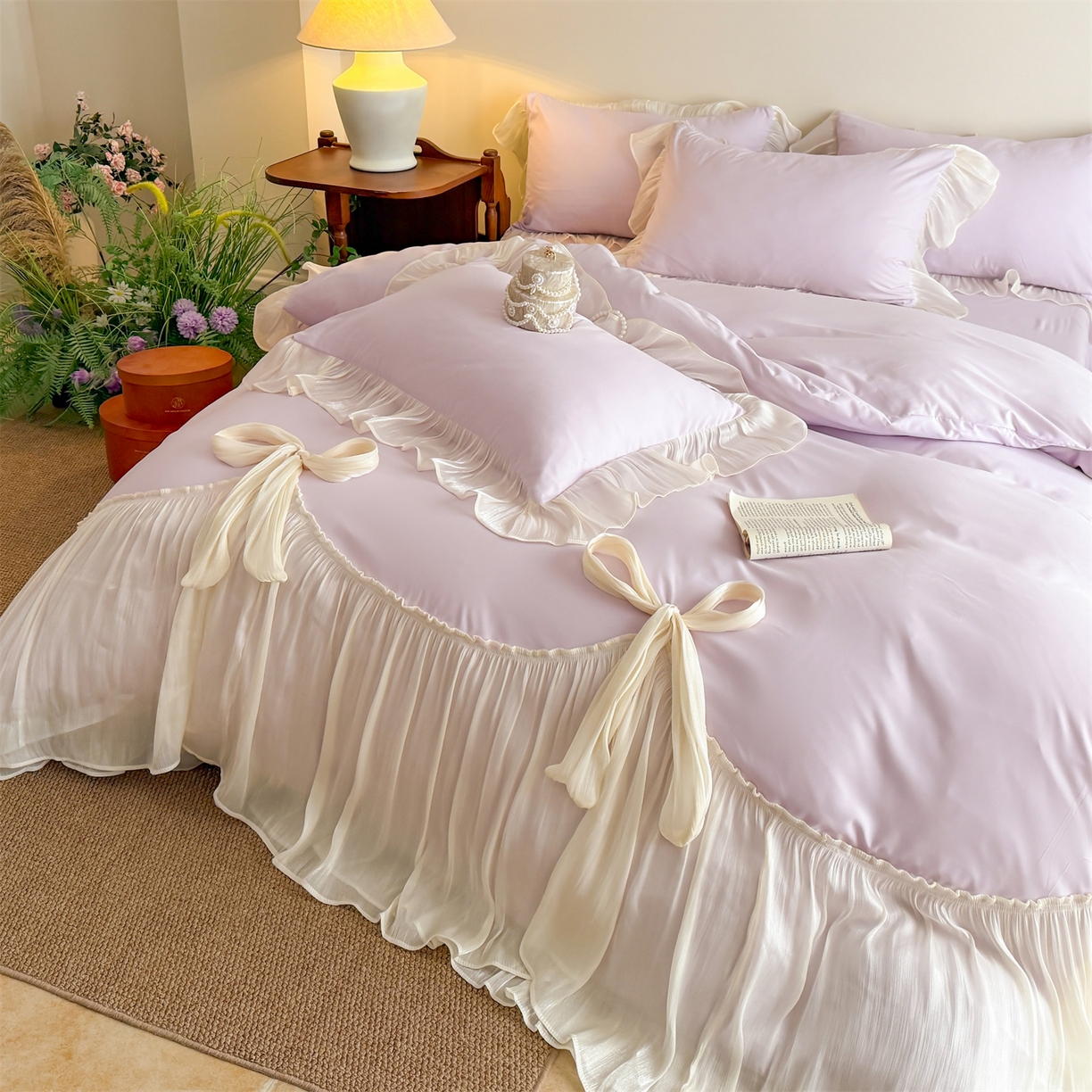 91家纺网 家纺一手货源 找家纺 吾欢心 2026春夏新款公主风索菲亚四件套 索菲亚紫