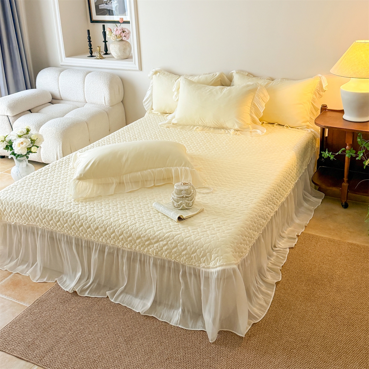 91家纺网 家纺一手货源 找家纺 吾欢心 2026春夏新款公主风索菲亚四件套 索菲亚黄