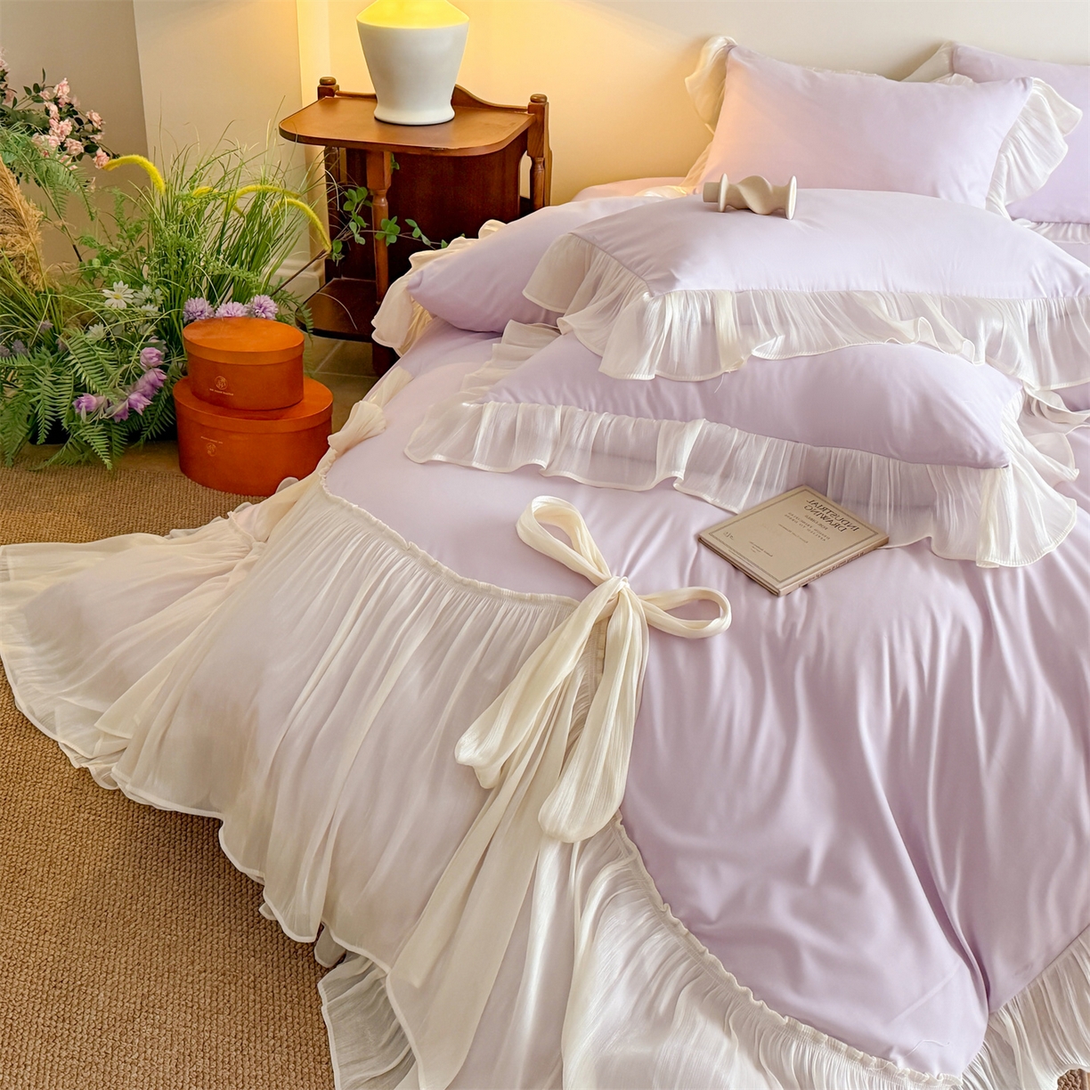 91家纺网 家纺一手货源 找家纺 吾欢心 2026春夏新款公主风索菲亚四件套 索菲亚紫