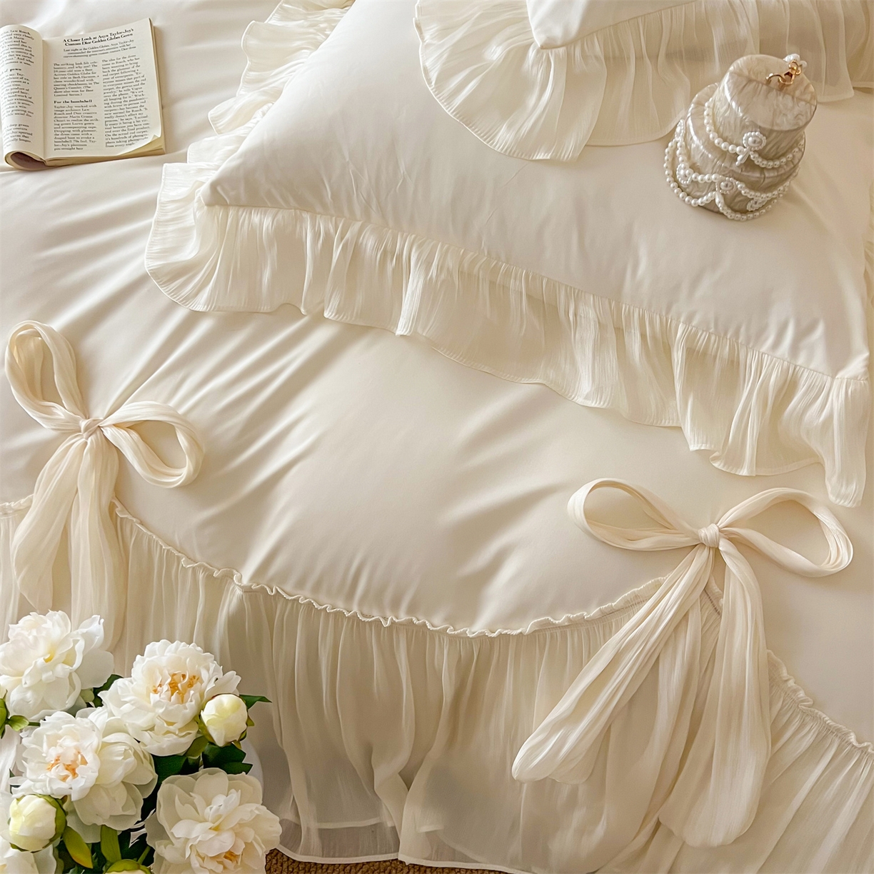 91家纺网 家纺一手货源 找家纺 吾欢心 2026春夏新款公主风索菲亚四件套 索菲亚白