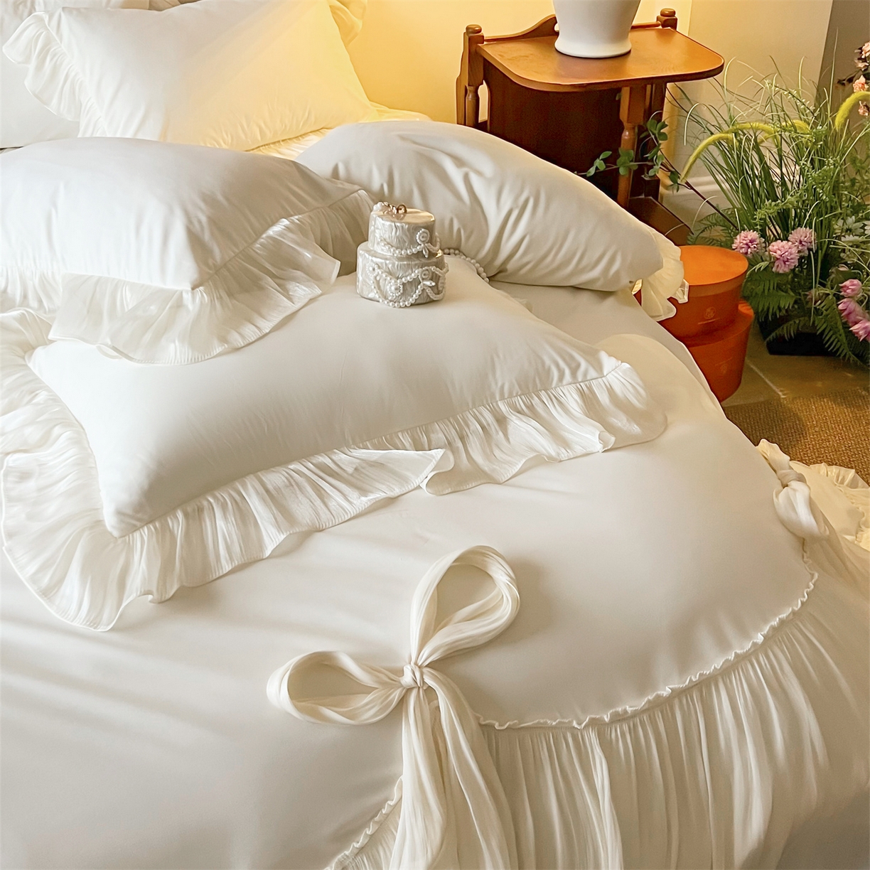 91家纺网 家纺一手货源 找家纺 吾欢心 2026春夏新款公主风索菲亚四件套 索菲亚白