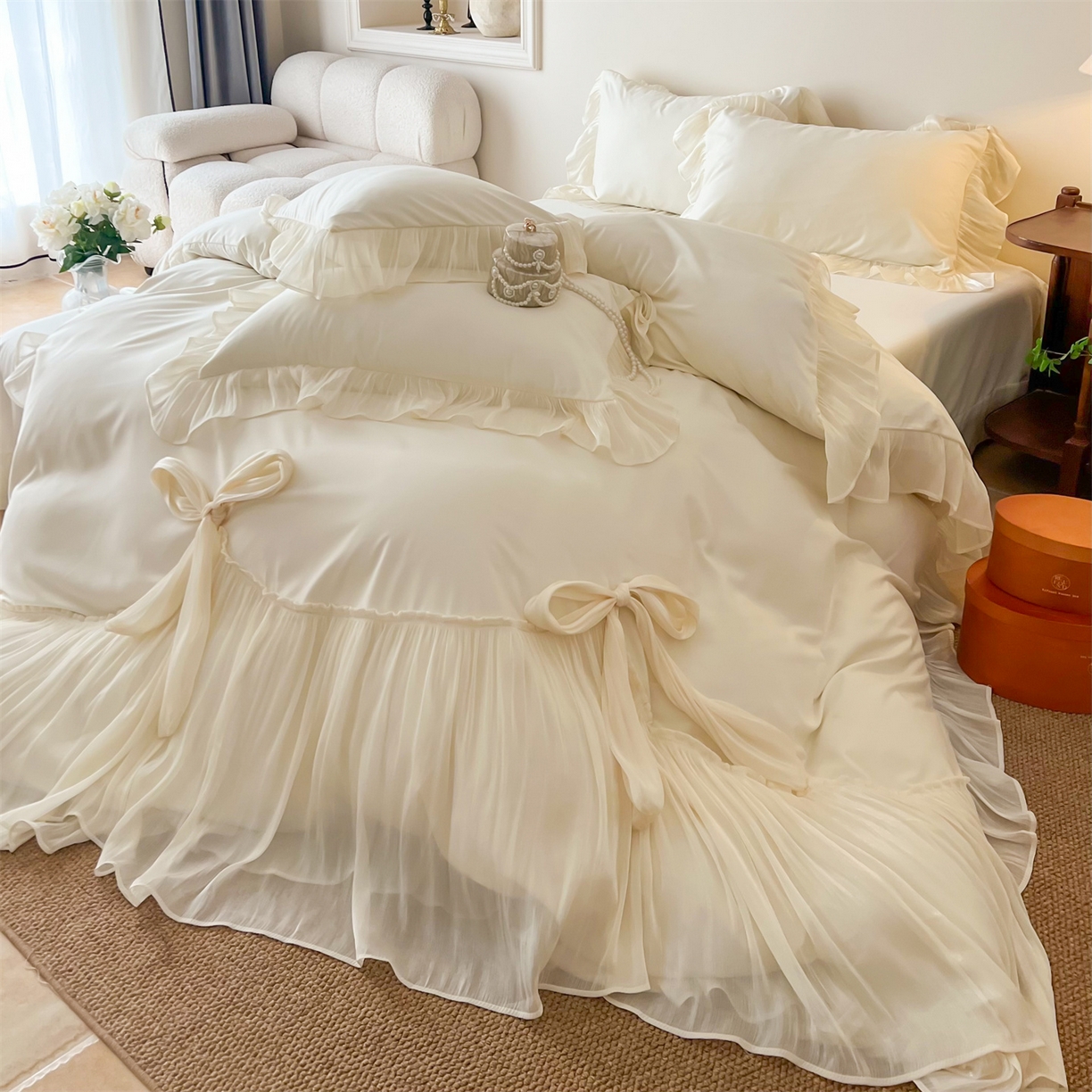 91家纺网 家纺一手货源 找家纺 吾欢心 2026春夏新款公主风索菲亚四件套 索菲亚白