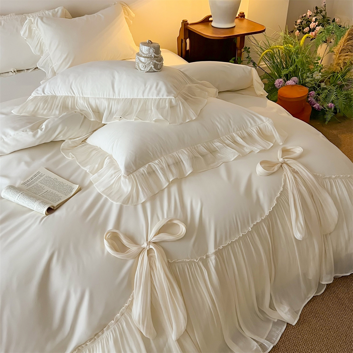 91家纺网 家纺一手货源 找家纺 吾欢心 2026春夏新款公主风索菲亚四件套 索菲亚白