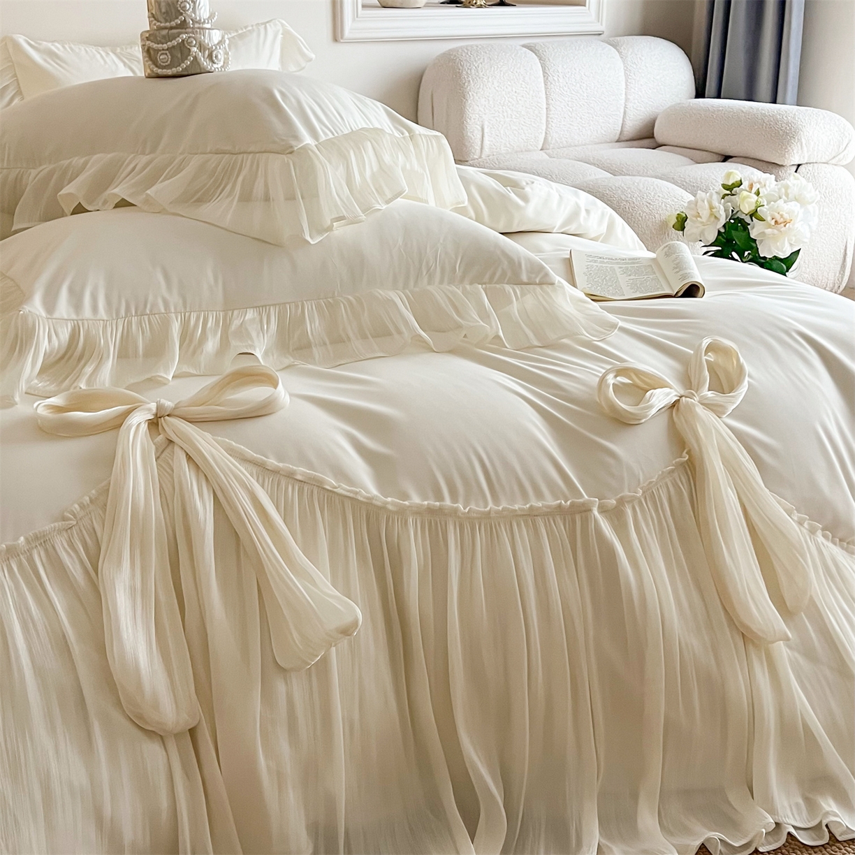 91家纺网 家纺一手货源 找家纺 吾欢心 2026春夏新款公主风索菲亚四件套 索菲亚白