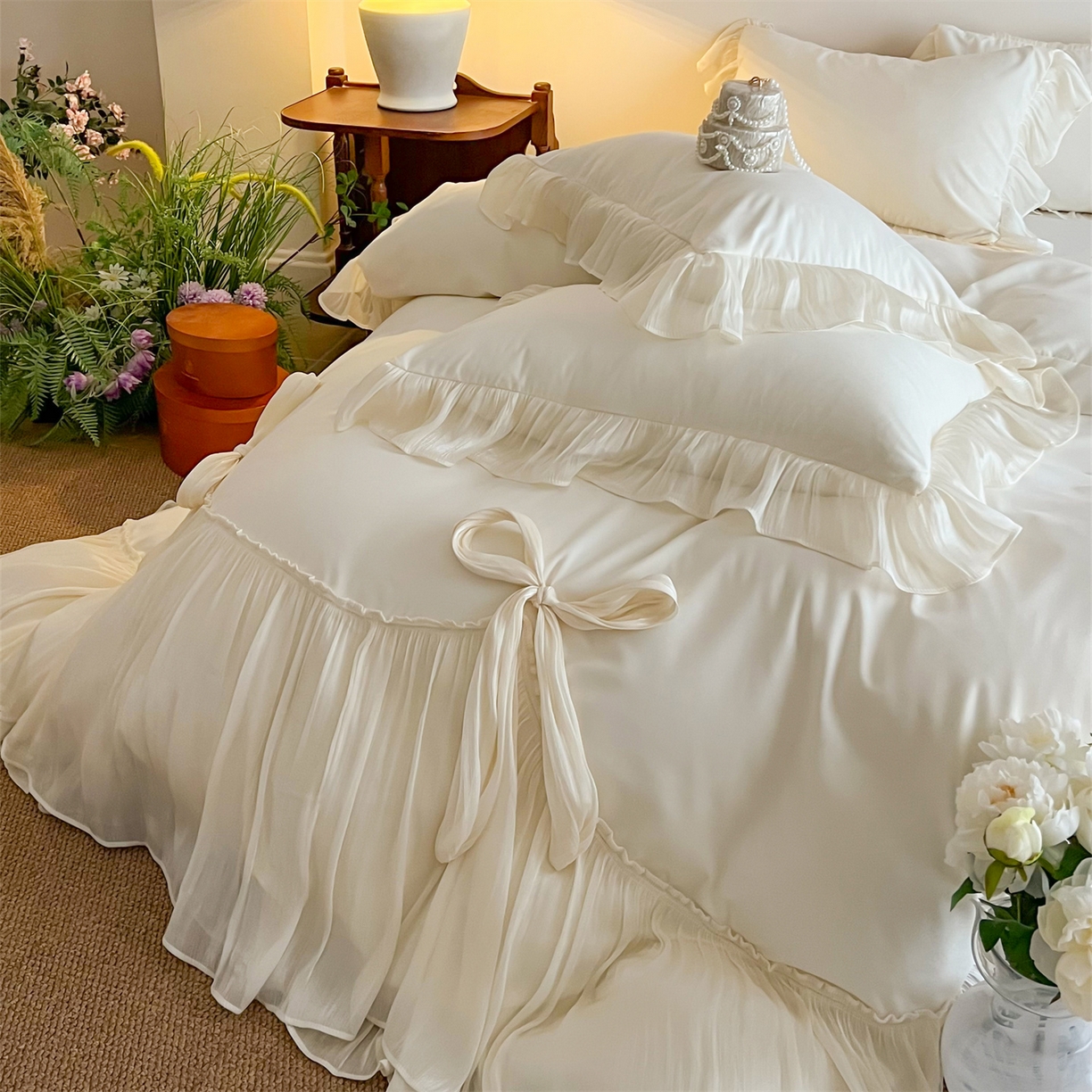 91家纺网 家纺一手货源 找家纺 吾欢心 2026春夏新款公主风索菲亚四件套 索菲亚白