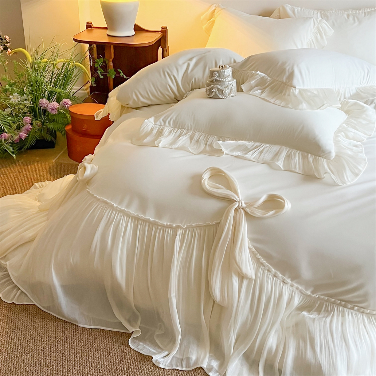 91家纺网 家纺一手货源 找家纺 吾欢心 2026春夏新款公主风索菲亚四件套 索菲亚白