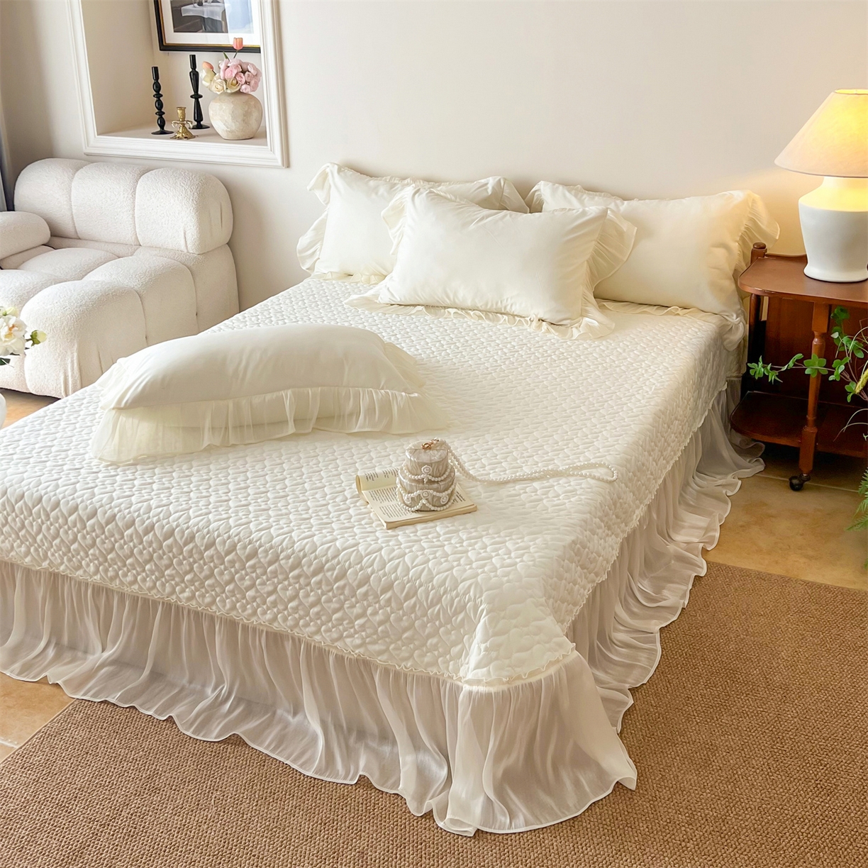 91家纺网 家纺一手货源 找家纺 吾欢心 2026春夏新款公主风索菲亚四件套 索菲亚白