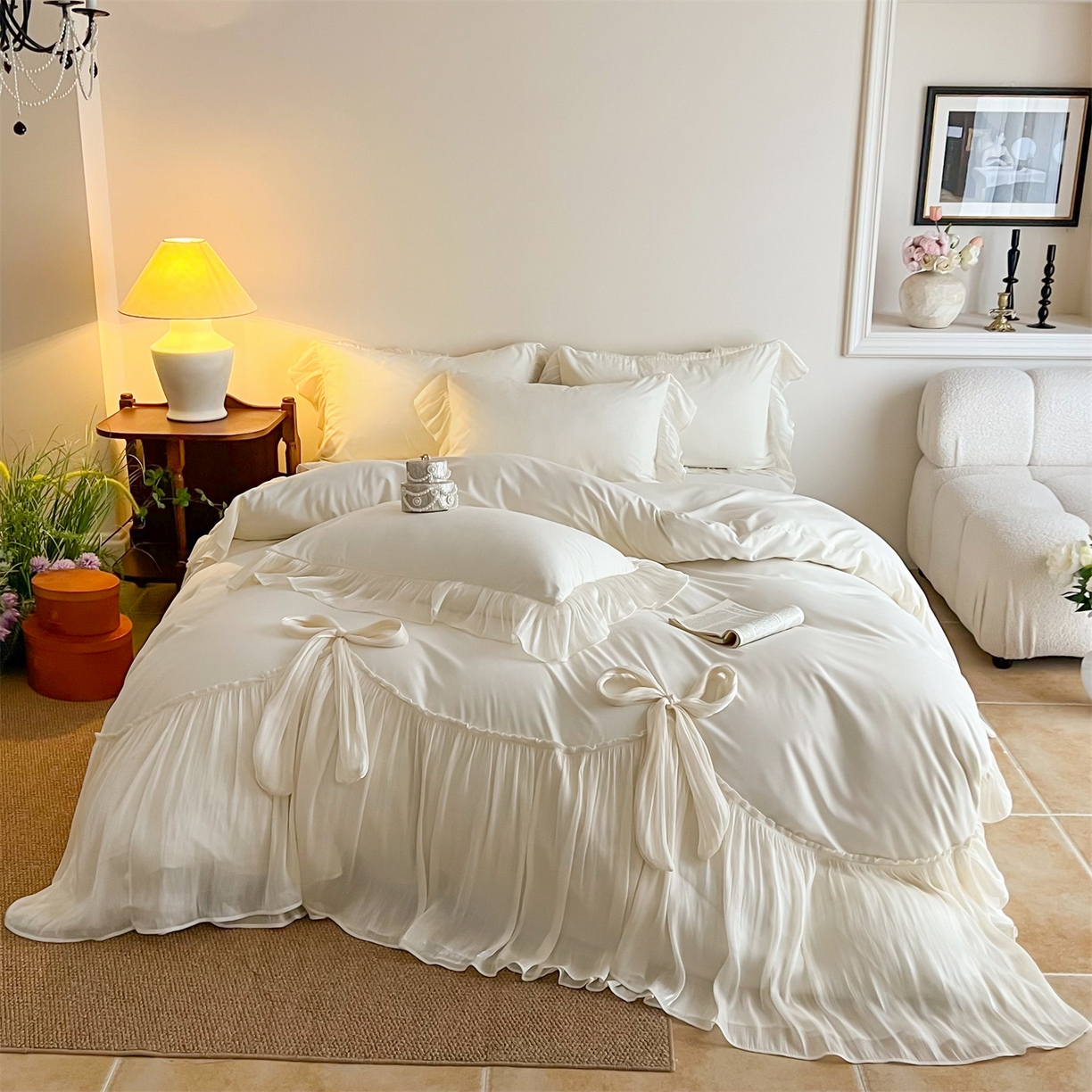 吾欢心 2026春夏新款公主风索菲亚四件套 索菲亚白