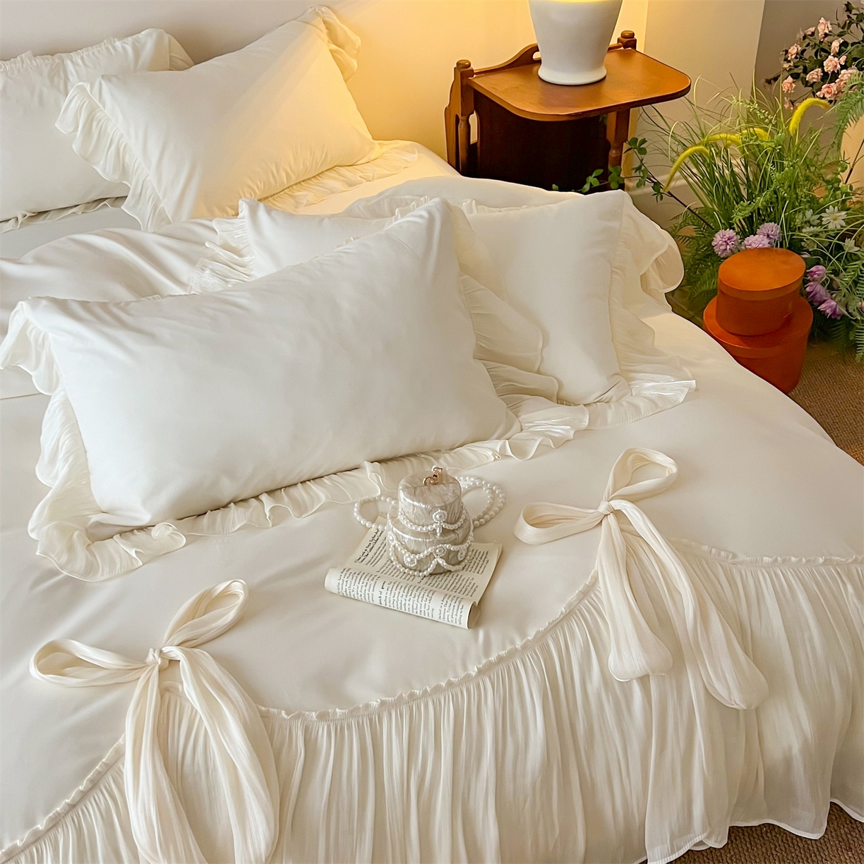 91家纺网 家纺一手货源 找家纺 吾欢心 2026春夏新款公主风索菲亚四件套 索菲亚白