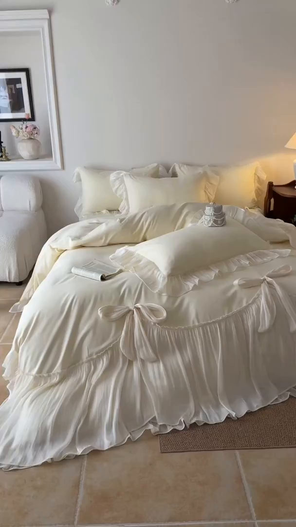 91家纺网 家纺一手货源 找家纺 吾欢心 2026春夏新款公主风索菲亚四件套 索菲亚黄