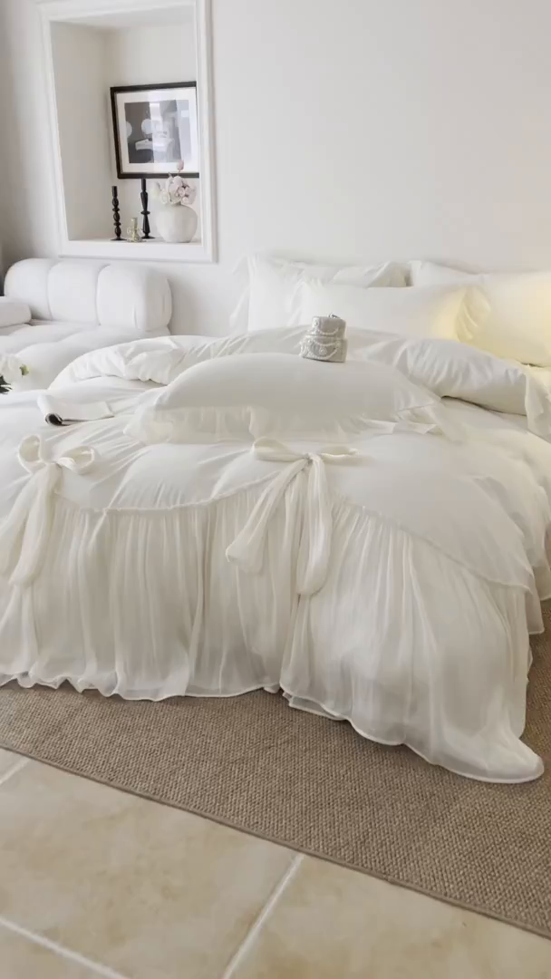 91家纺网 家纺一手货源 找家纺 吾欢心 2026春夏新款公主风索菲亚四件套 索菲亚白