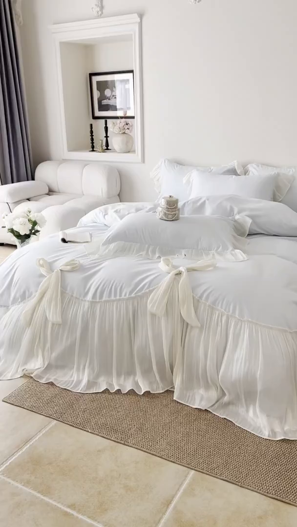 91家纺网 家纺一手货源 找家纺 吾欢心 2026春夏新款公主风索菲亚四件套 索菲亚蓝