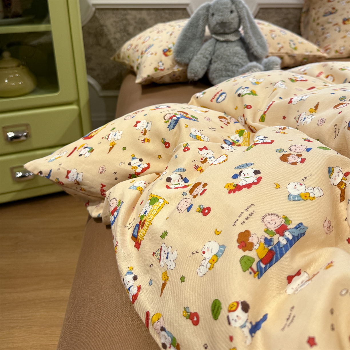 91家纺网 家纺一手货源 找家纺 塞纳 2026新款.全棉有氧双层纱四件套-场景一 游乐园