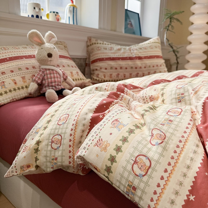 91家纺网 家纺一手货源 找家纺 塞纳 2026新款.全棉有氧双层纱四件套-场景二 北欧甜梦