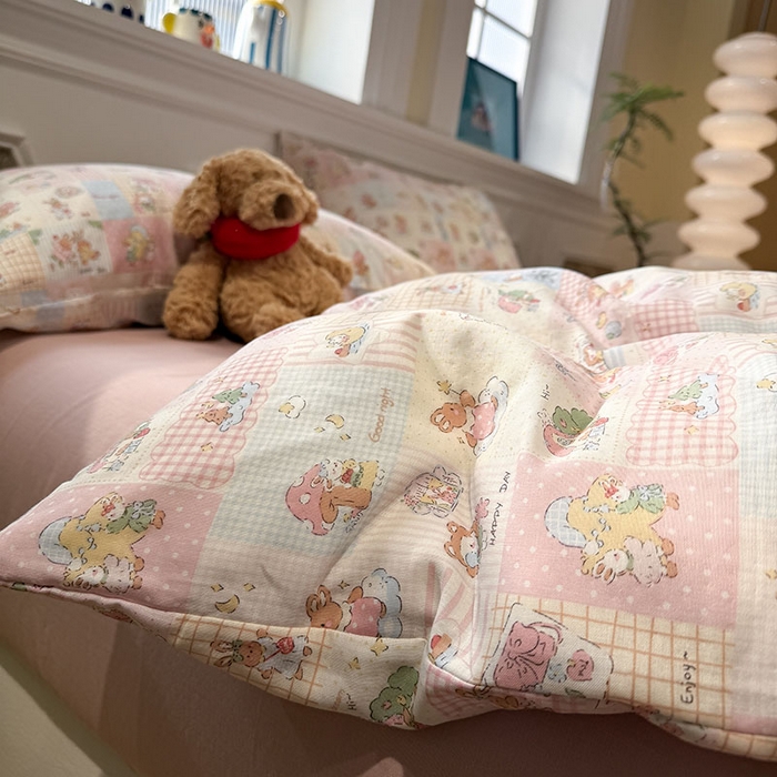 91家纺网 家纺一手货源 找家纺 塞纳 2026新款.全棉有氧双层纱四件套-场景二 桃桃奶盖