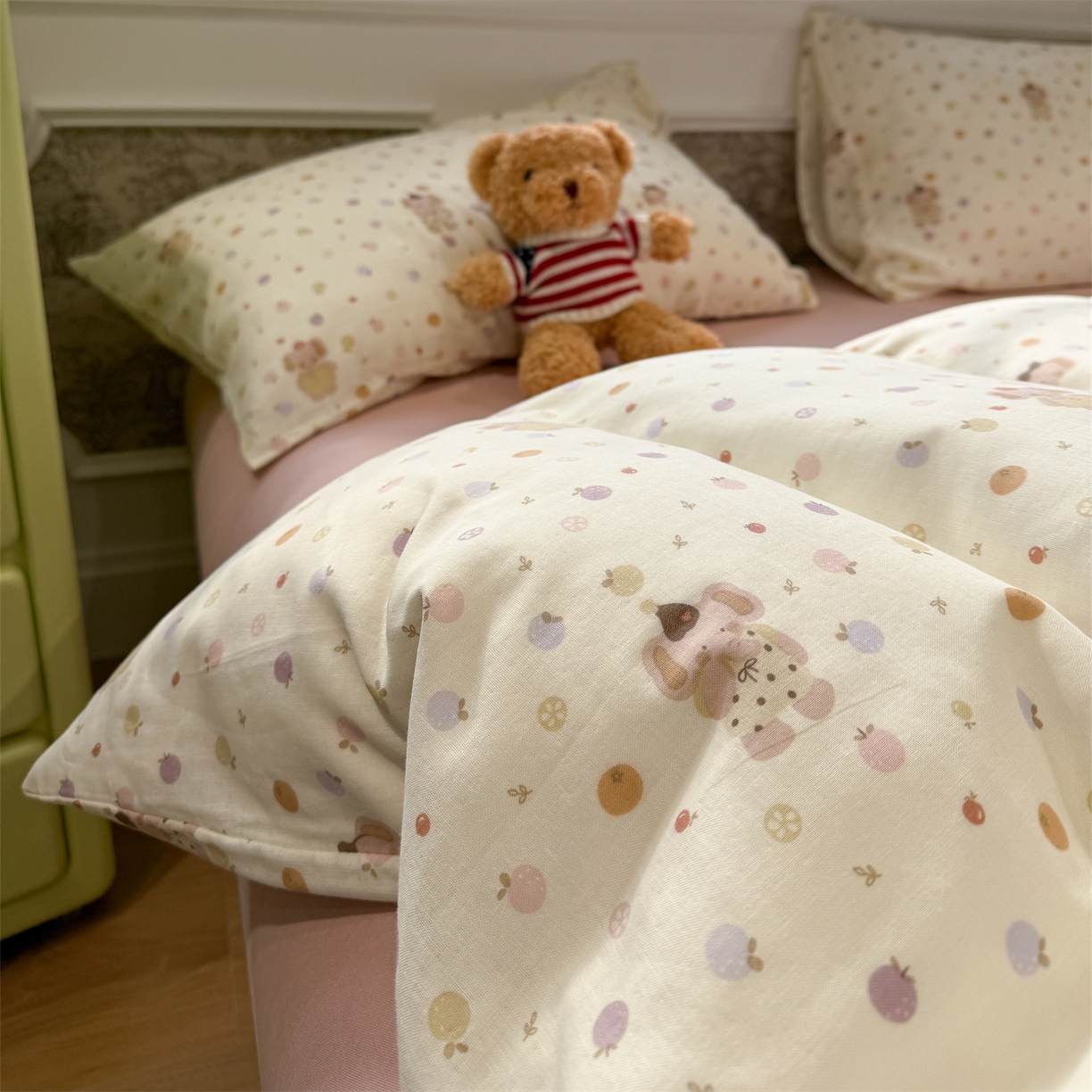 塞纳 2026新款.全棉有氧双层纱四件套-场景二 春日泡泡熊