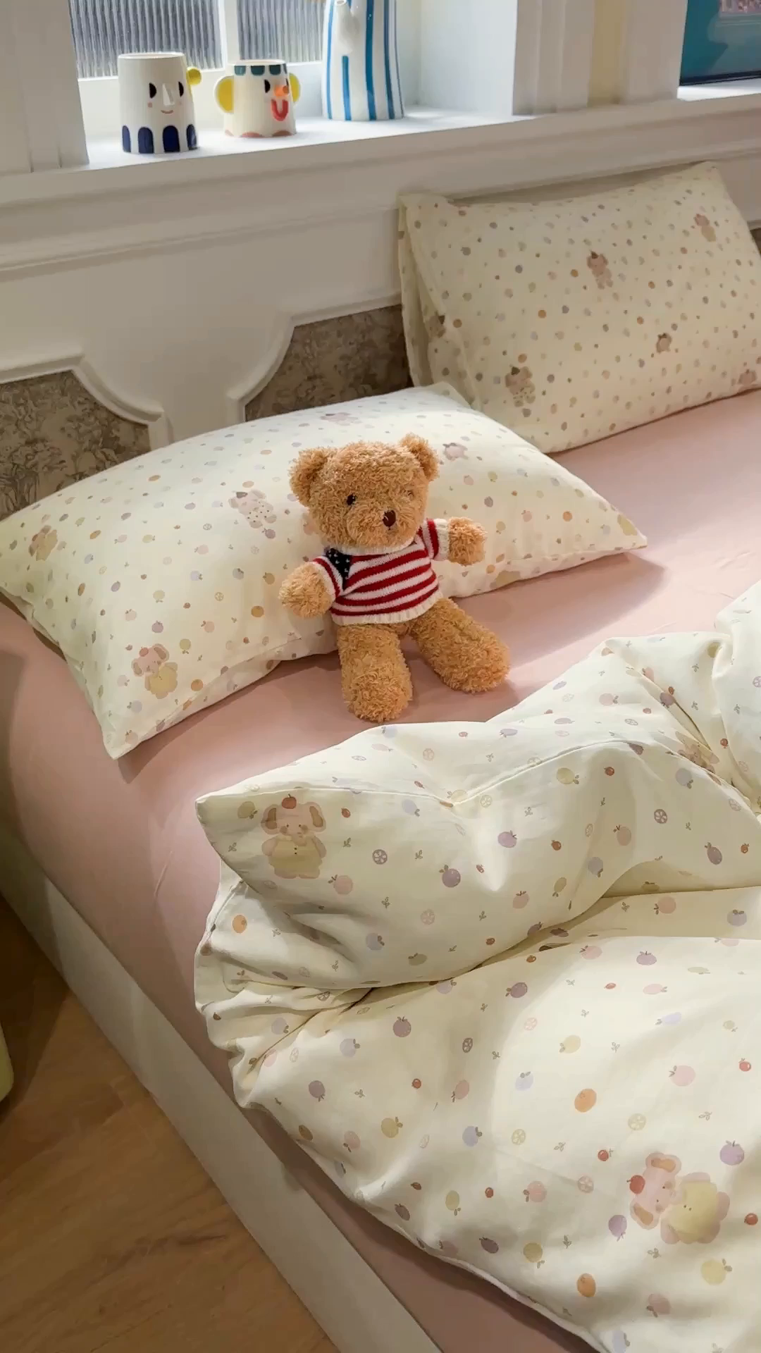 91家纺网 家纺一手货源 找家纺 塞纳 2026新款.全棉有氧双层纱四件套-场景二 春日泡泡熊