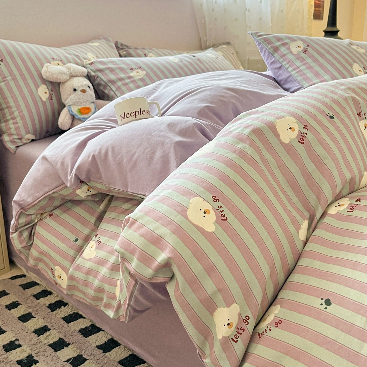 91家纺网 家纺一手货源 找家纺 （总）柠馨 2026春夏新款13372全棉纯棉印花四件套-芙拉系列