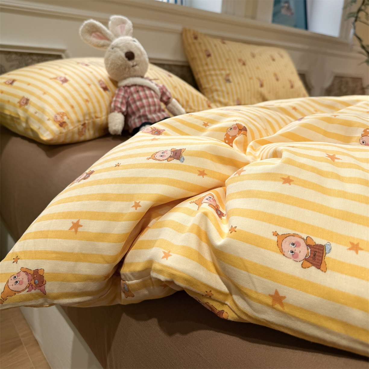 塞纳 2026新款.全棉有氧双层纱四件套-场景二 奶条星星人