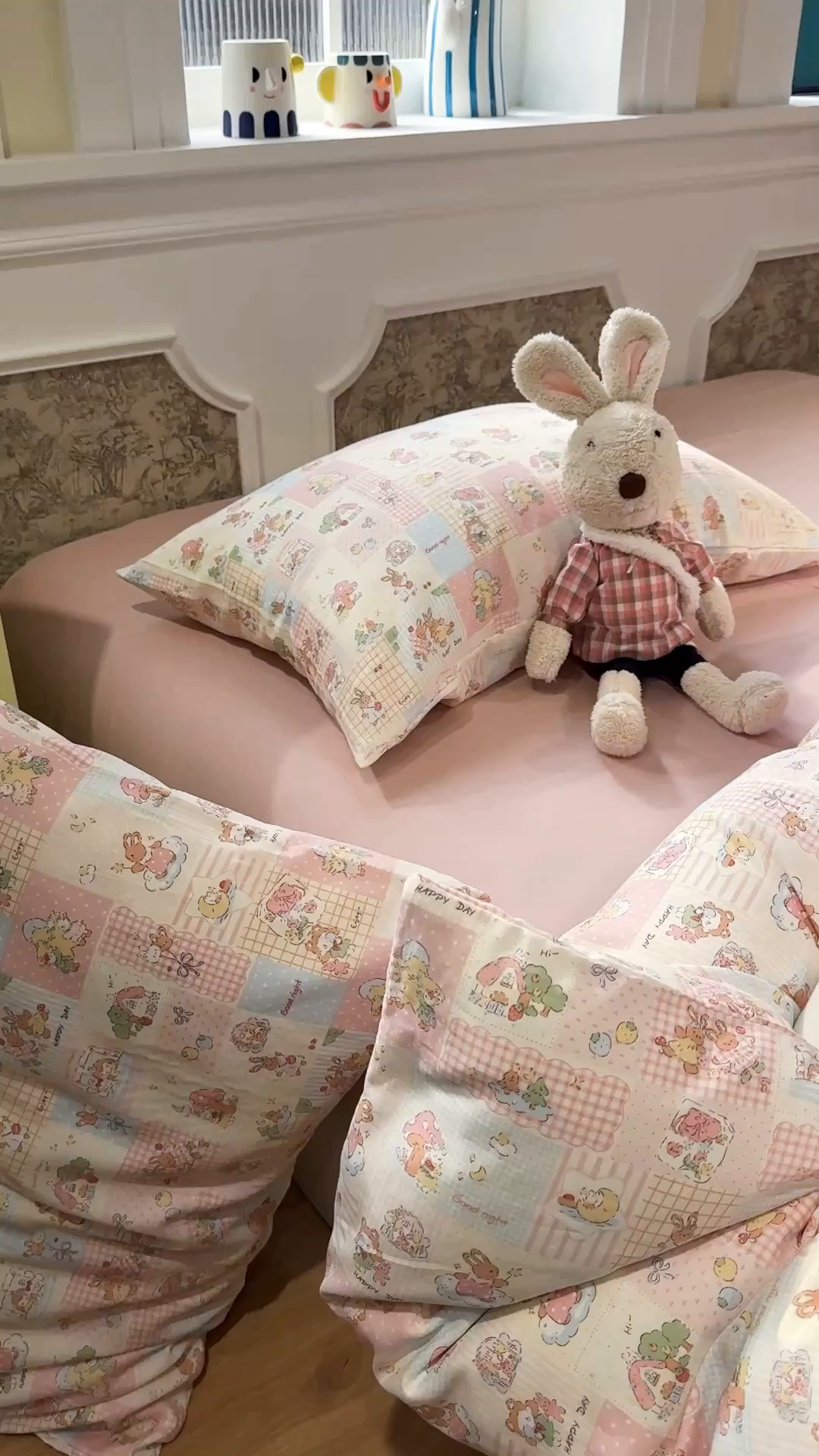 91家纺网 家纺一手货源 找家纺 塞纳 2026新款.全棉有氧双层纱四件套-场景二 桃桃奶盖