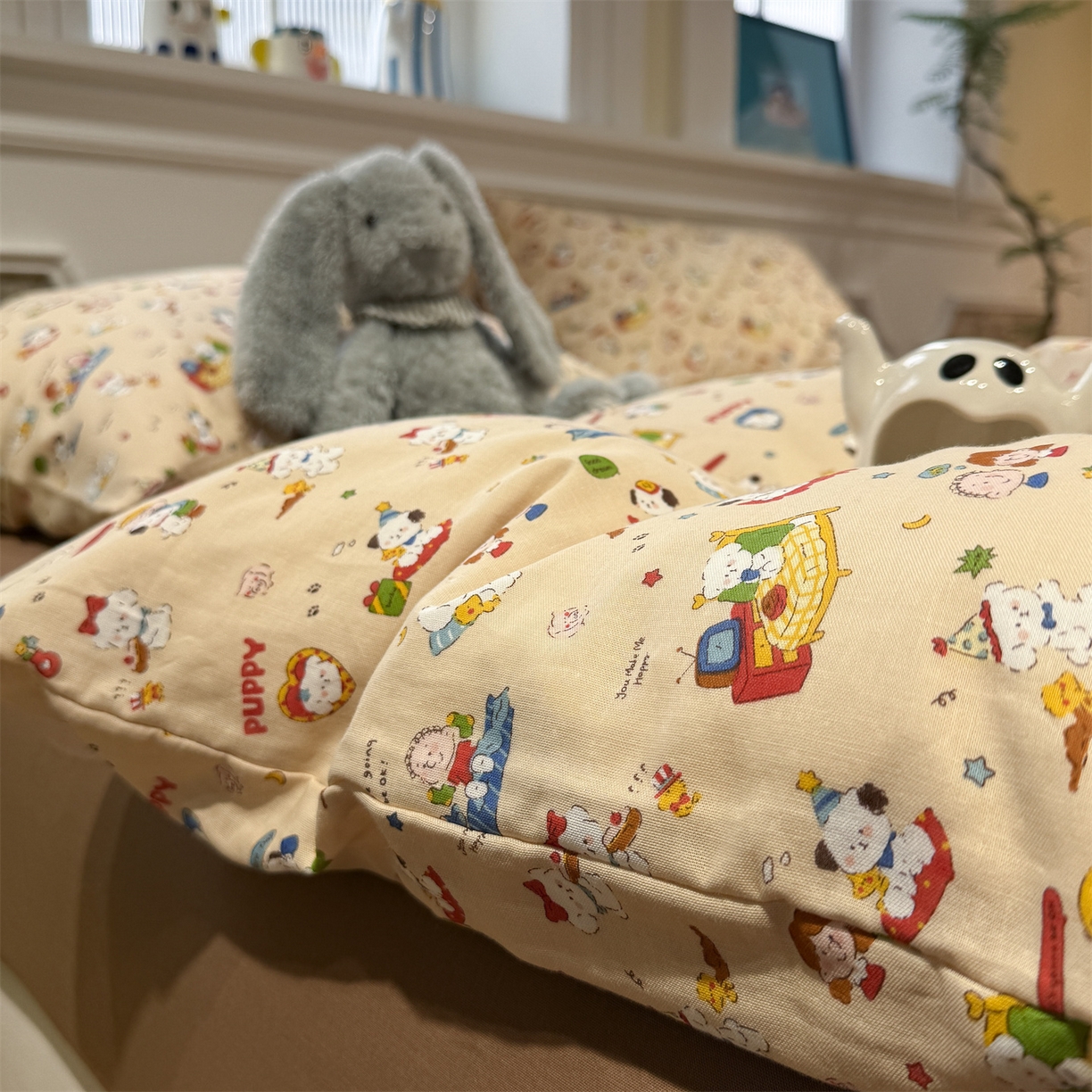 91家纺网 家纺一手货源 找家纺 塞纳 2026新款.全棉有氧双层纱四件套-场景二 游乐园