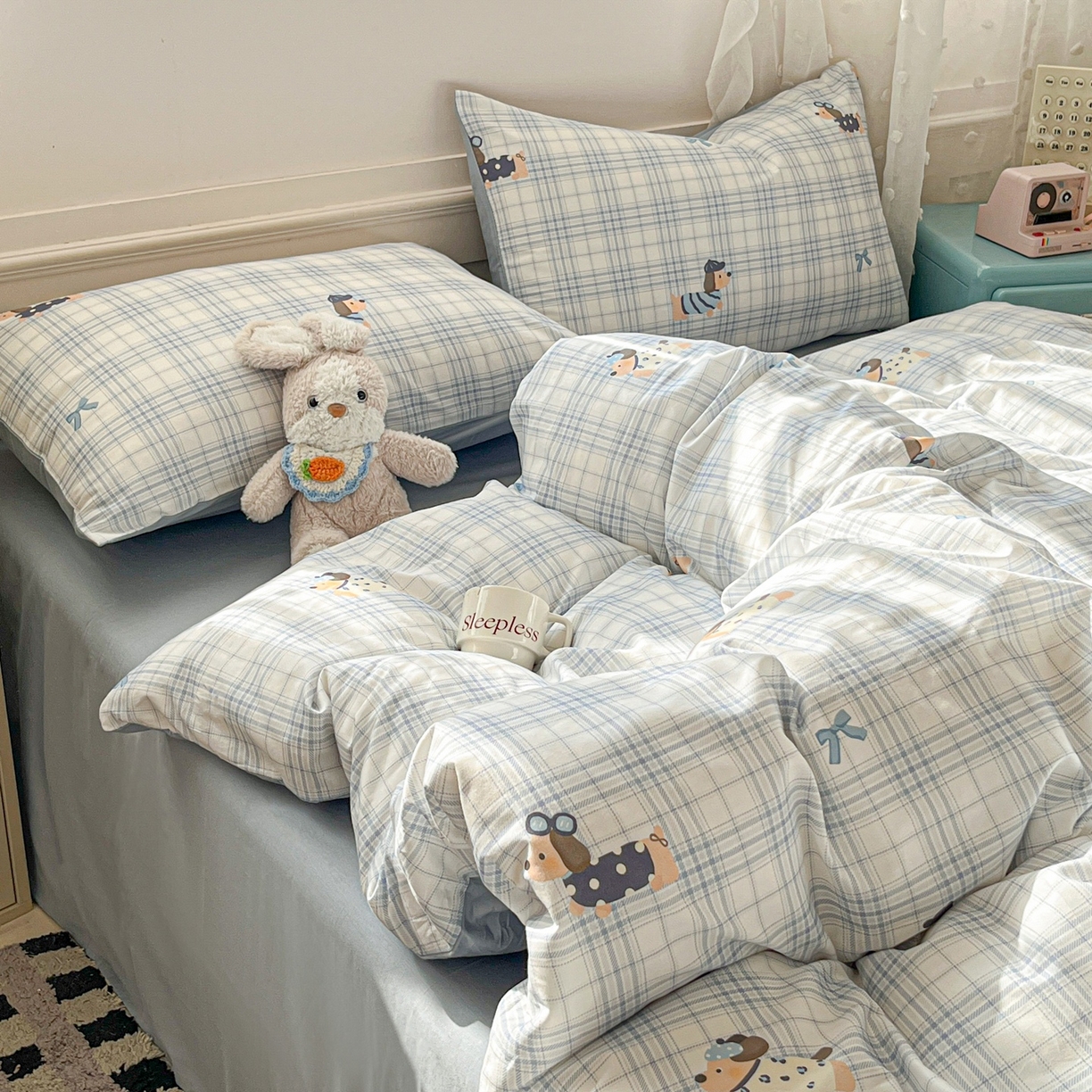 91家纺网 家纺一手货源 找家纺 柠馨 2026春夏新款13372全棉纯棉印花四件套-芙拉系列 汪酱魔豆