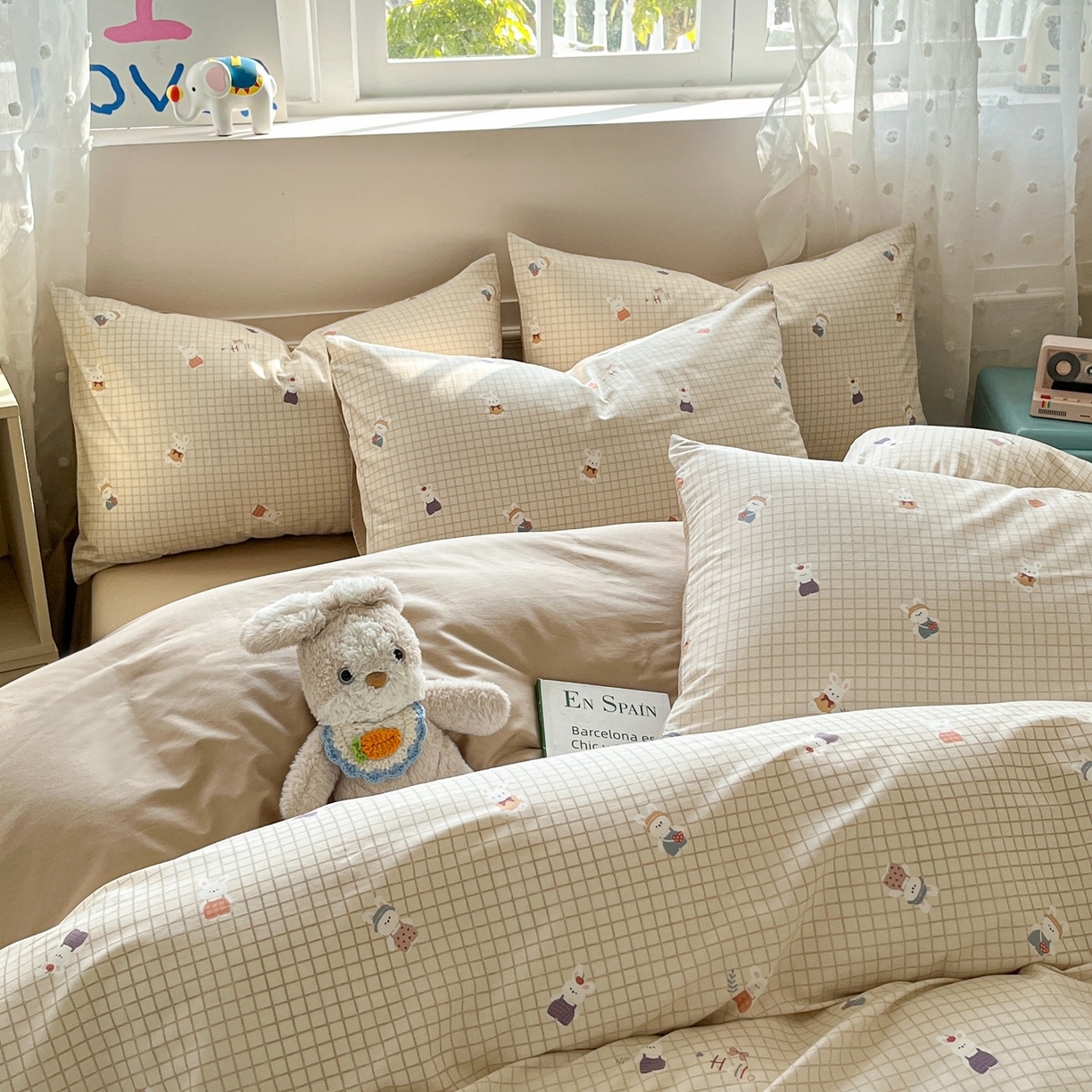 91家纺网 家纺一手货源 找家纺 柠馨 2026春夏新款13372全棉纯棉印花四件套-芙拉系列 阳光兔叽