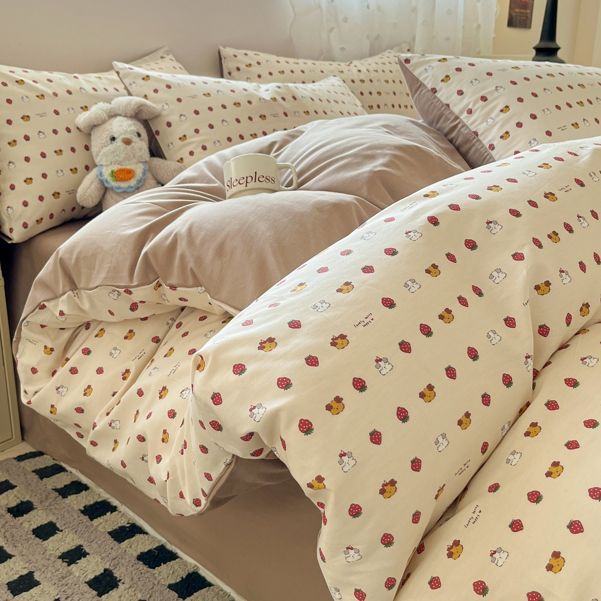 柠馨 2026春夏新款13372全棉纯棉印花四件套-芙拉系列 草莓奶昔