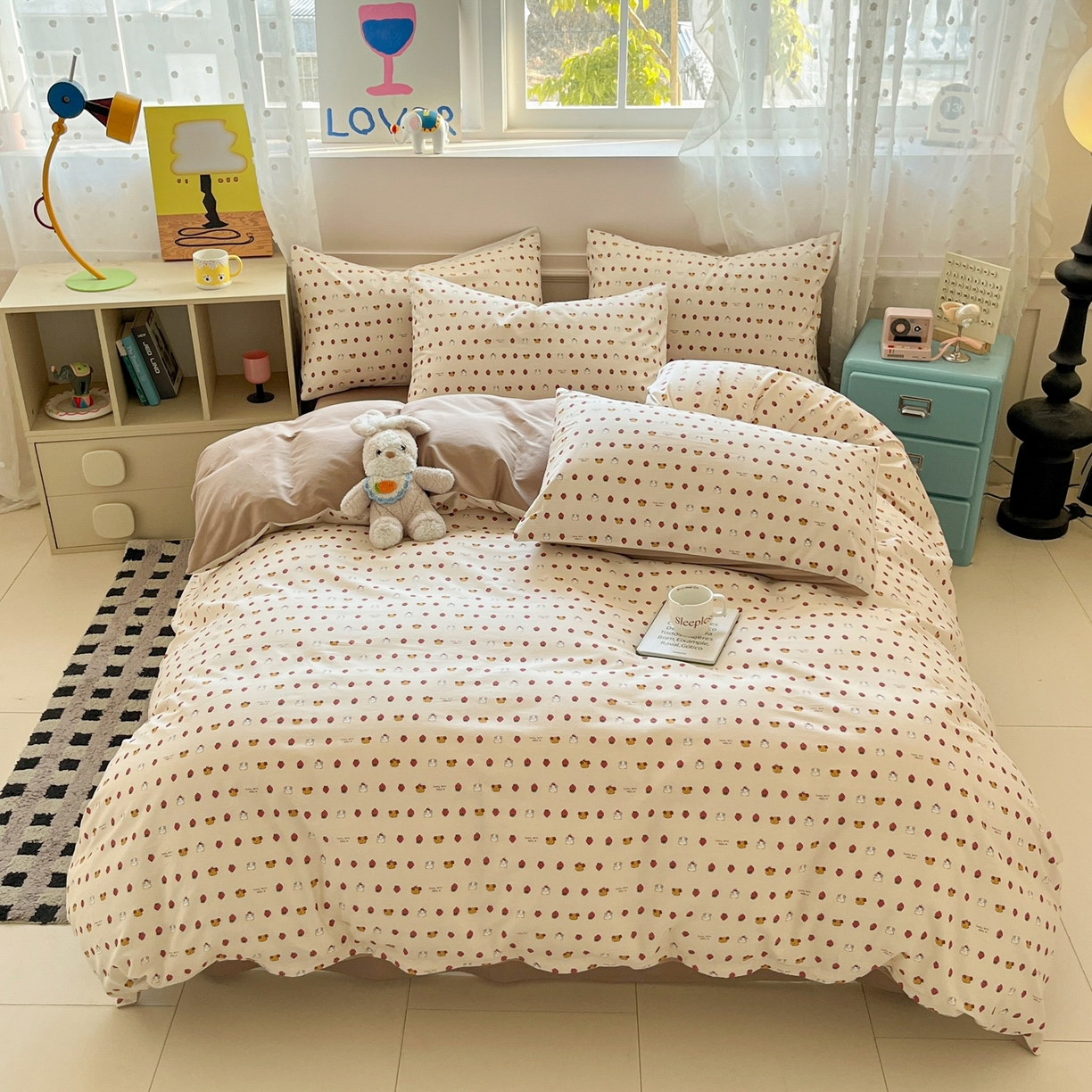 91家纺网 家纺一手货源 找家纺 柠馨 2026春夏新款13372全棉纯棉印花四件套-芙拉系列 草莓奶昔