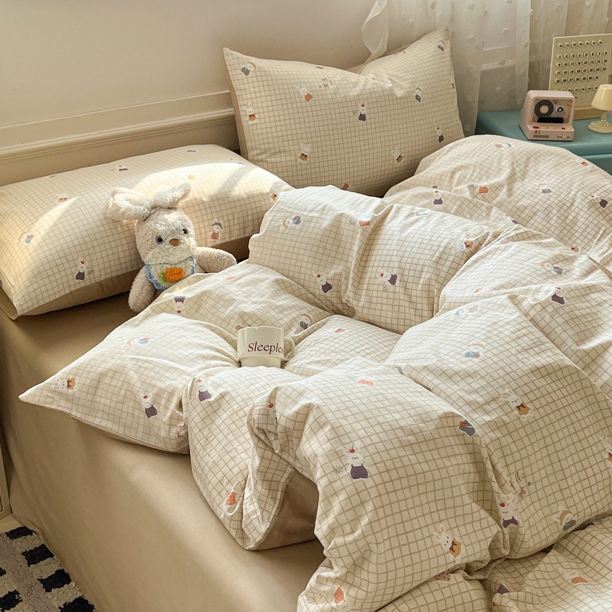 91家纺网 家纺一手货源 找家纺 柠馨 2026春夏新款13372全棉纯棉印花四件套-芙拉系列 阳光兔叽