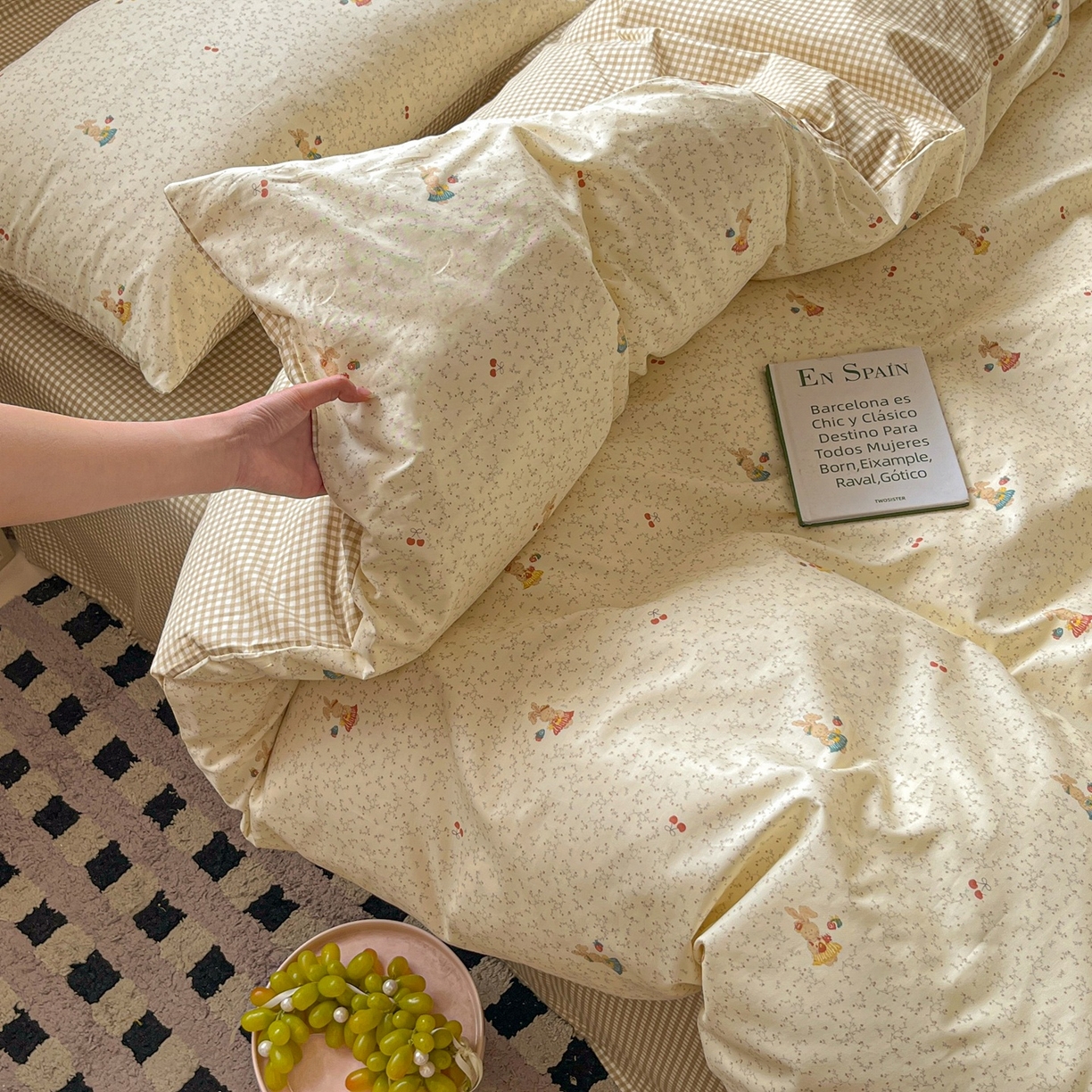 91家纺网 家纺一手货源 找家纺 柠馨 2026春夏新款13372全棉纯棉印花四件套-芙拉系列 奶糖甜心