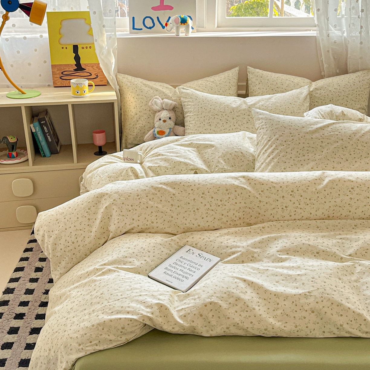 91家纺网 家纺一手货源 找家纺 柠馨 2026春夏新款13372全棉纯棉印花四件套-芙拉系列 舞纱