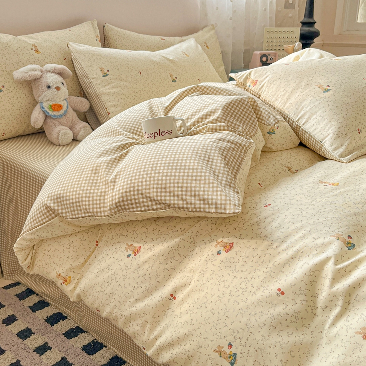 91家纺网 家纺一手货源 找家纺 柠馨 2026春夏新款13372全棉纯棉印花四件套-芙拉系列 奶糖甜心