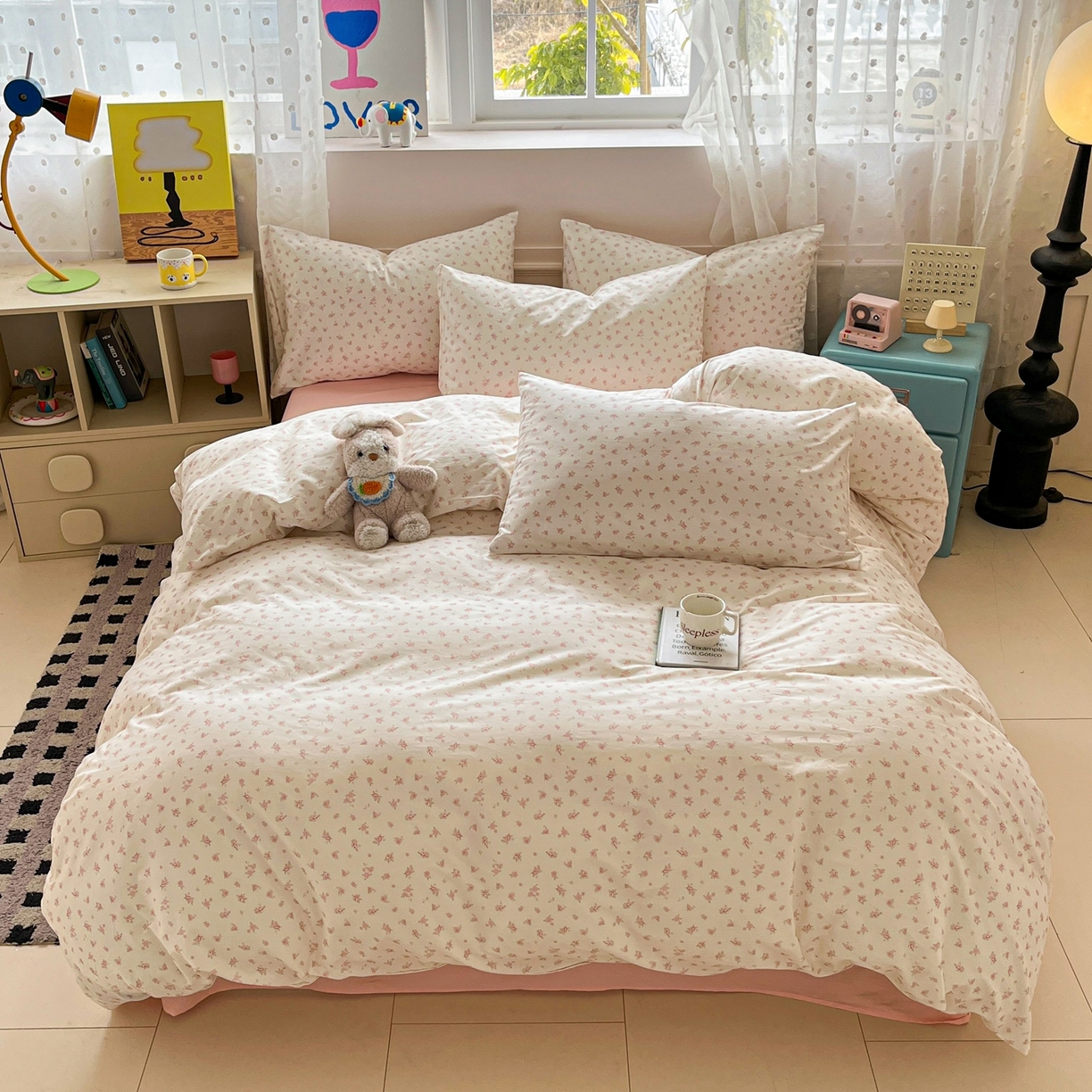 91家纺网 家纺一手货源 找家纺 柠馨 2026春夏新款13372全棉纯棉印花四件套-芙拉系列 流萤