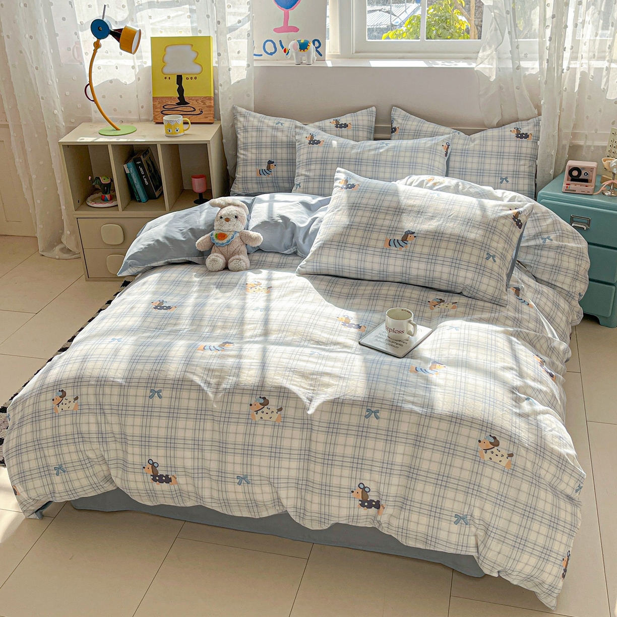 91家纺网 家纺一手货源 找家纺 柠馨 2026春夏新款13372全棉纯棉印花四件套-芙拉系列 汪酱魔豆