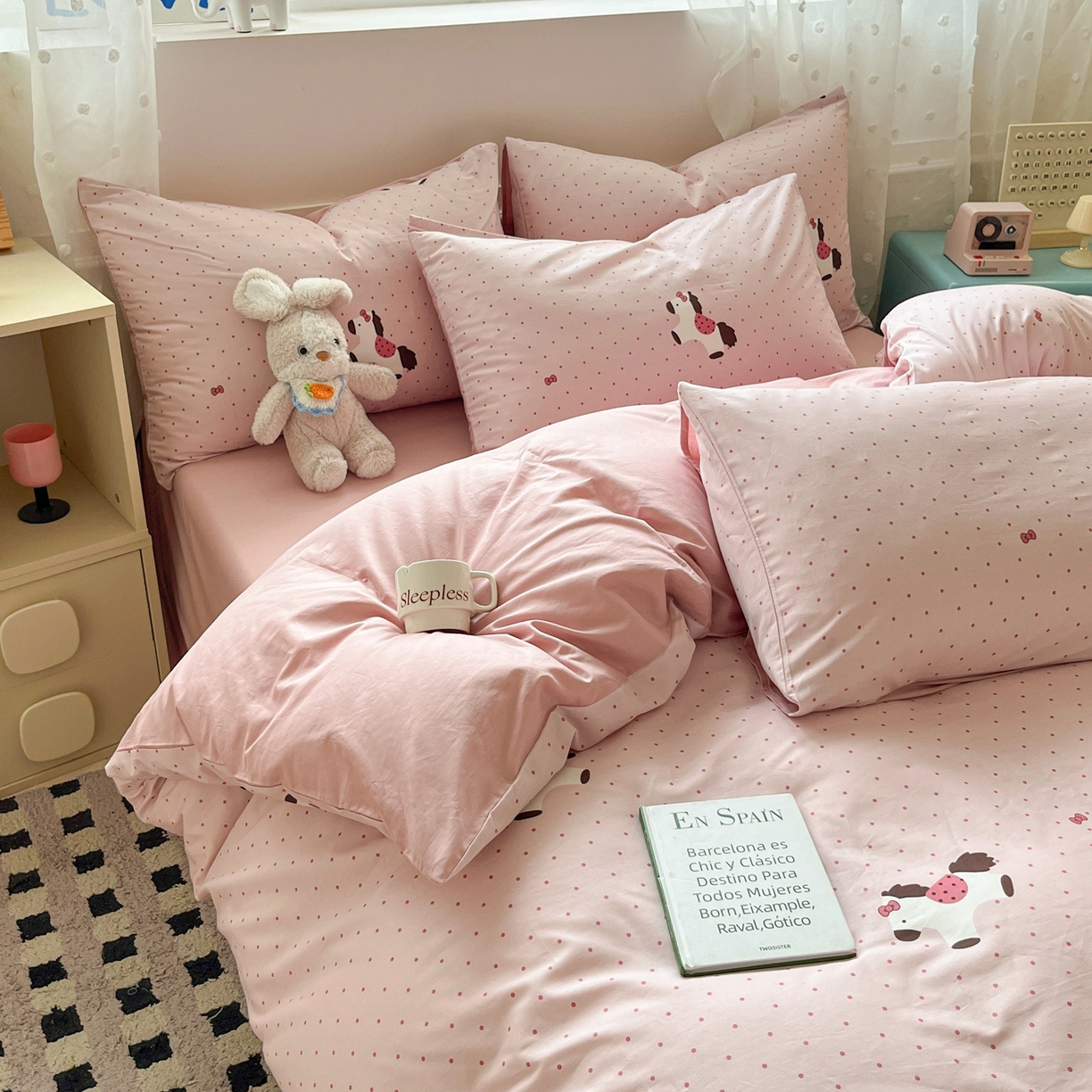 91家纺网 家纺一手货源 找家纺 柠馨 2026春夏新款13372全棉纯棉印花四件套-芙拉系列 小马泼莉