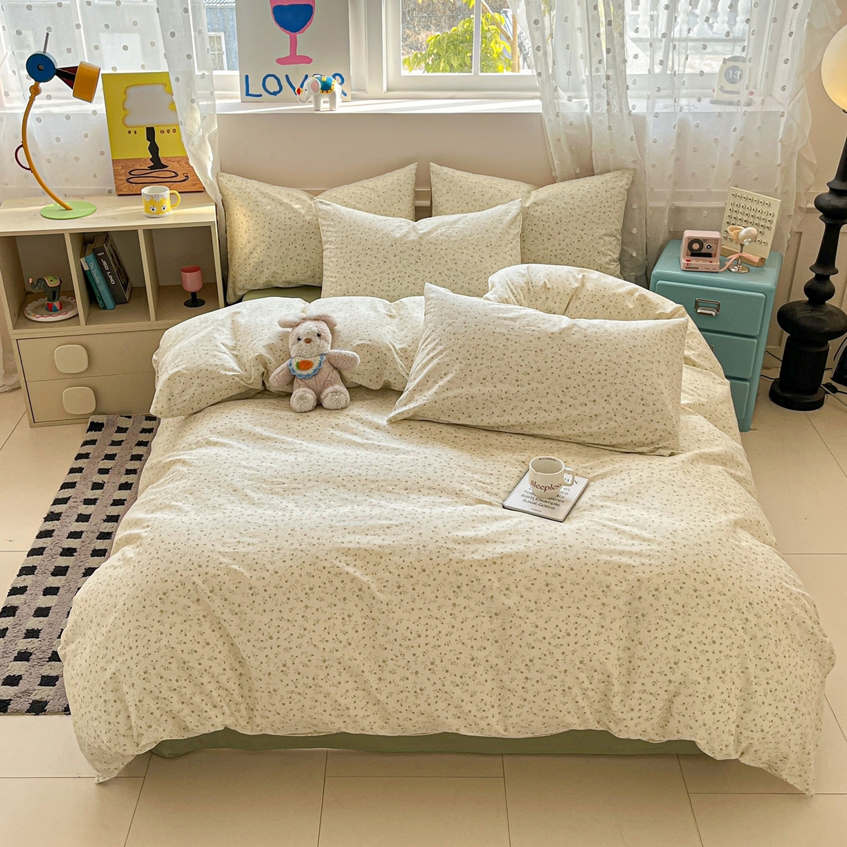 91家纺网 家纺一手货源 找家纺 柠馨 2026春夏新款13372全棉纯棉印花四件套-芙拉系列 舞纱