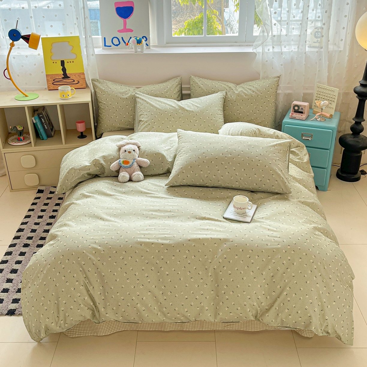 91家纺网 家纺一手货源 找家纺 柠馨 2026春夏新款13372全棉纯棉印花四件套-芙拉系列 浅陌