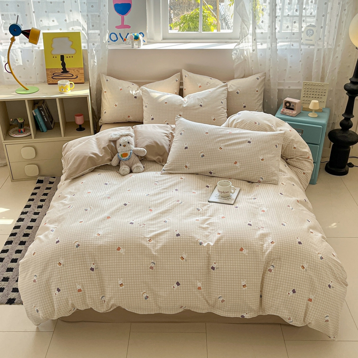 91家纺网 家纺一手货源 找家纺 柠馨 2026春夏新款13372全棉纯棉印花四件套-芙拉系列 阳光兔叽