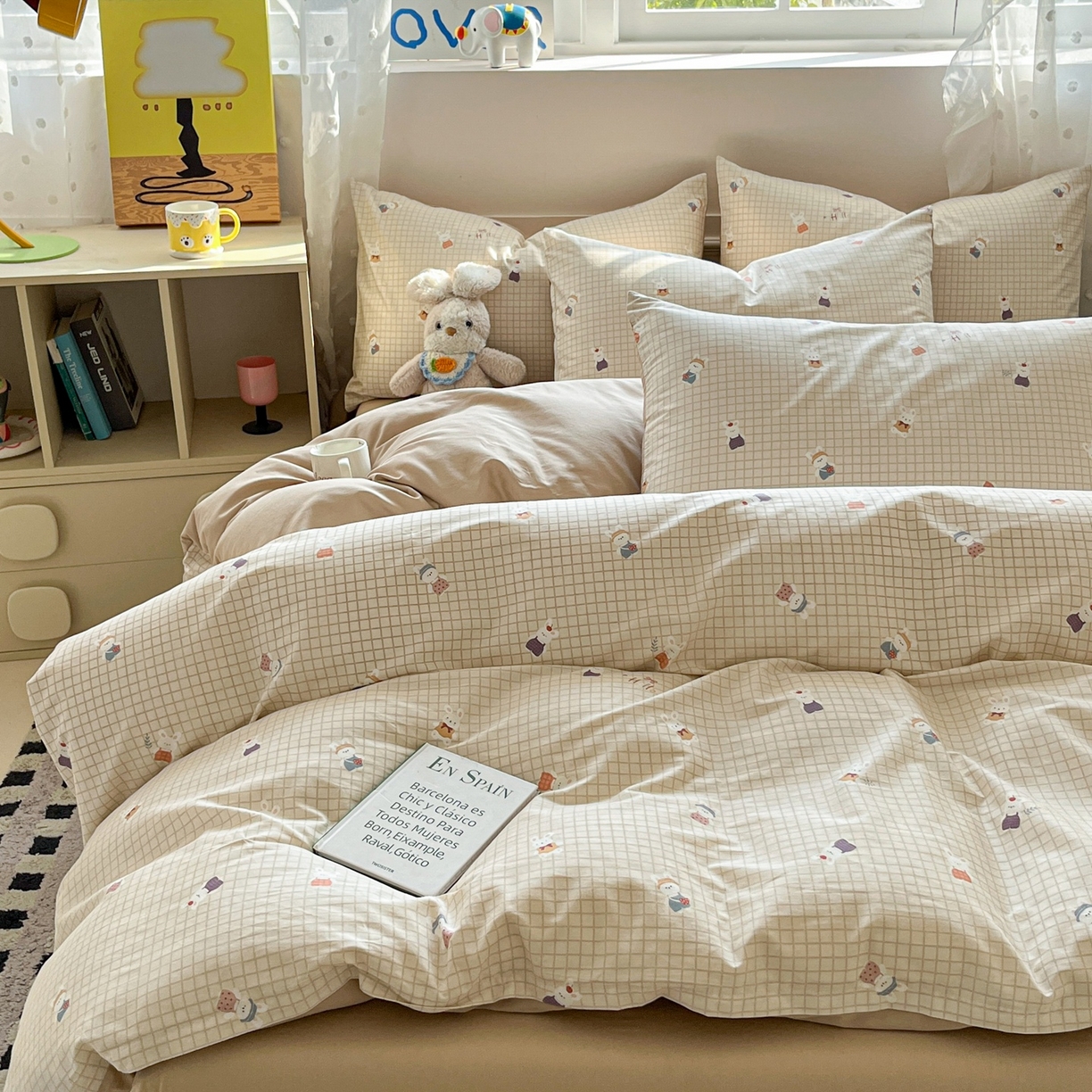 91家纺网 家纺一手货源 找家纺 柠馨 2026春夏新款13372全棉纯棉印花四件套-芙拉系列 阳光兔叽