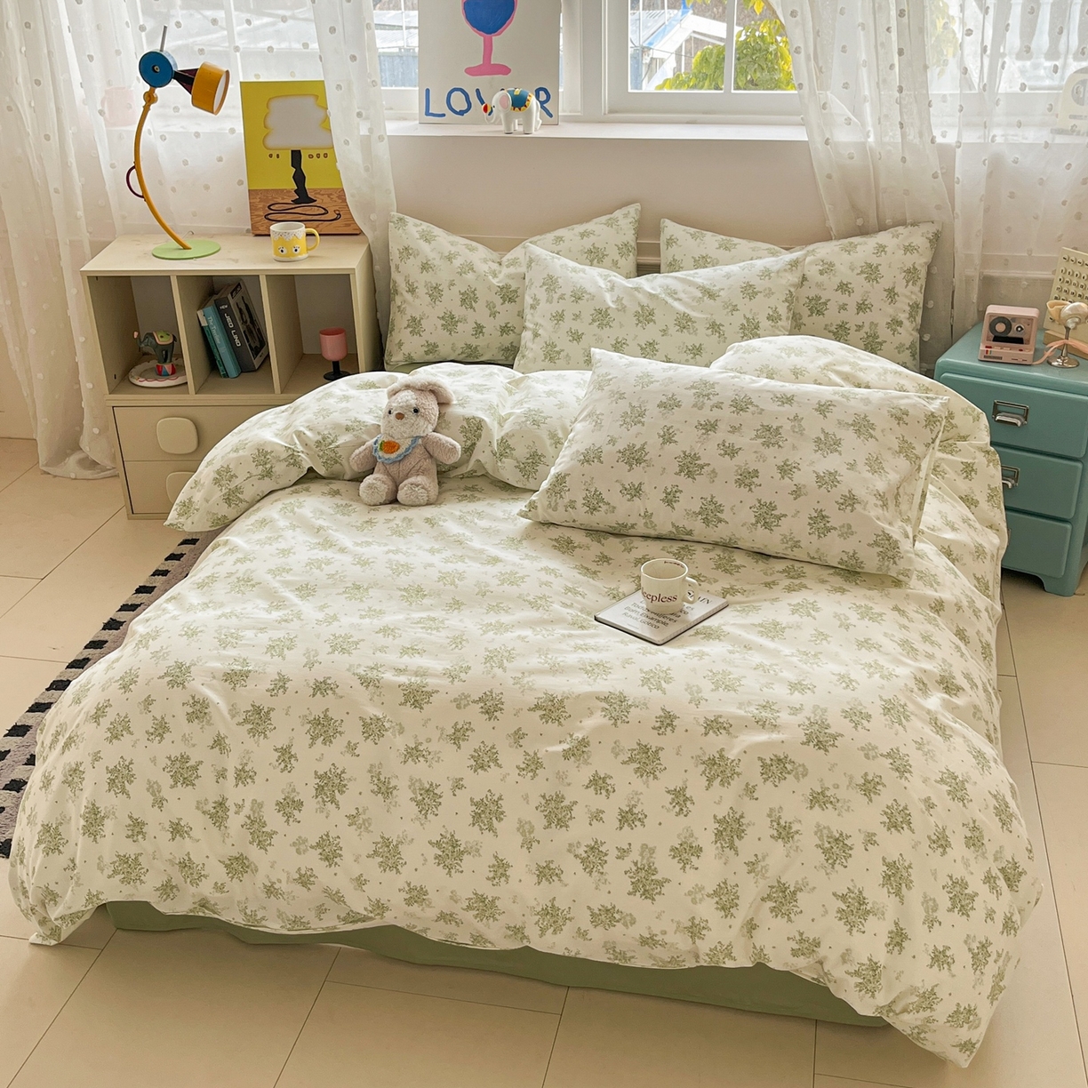 91家纺网 家纺一手货源 找家纺 柠馨 2026春夏新款13372全棉纯棉印花四件套-芙拉系列 流岚