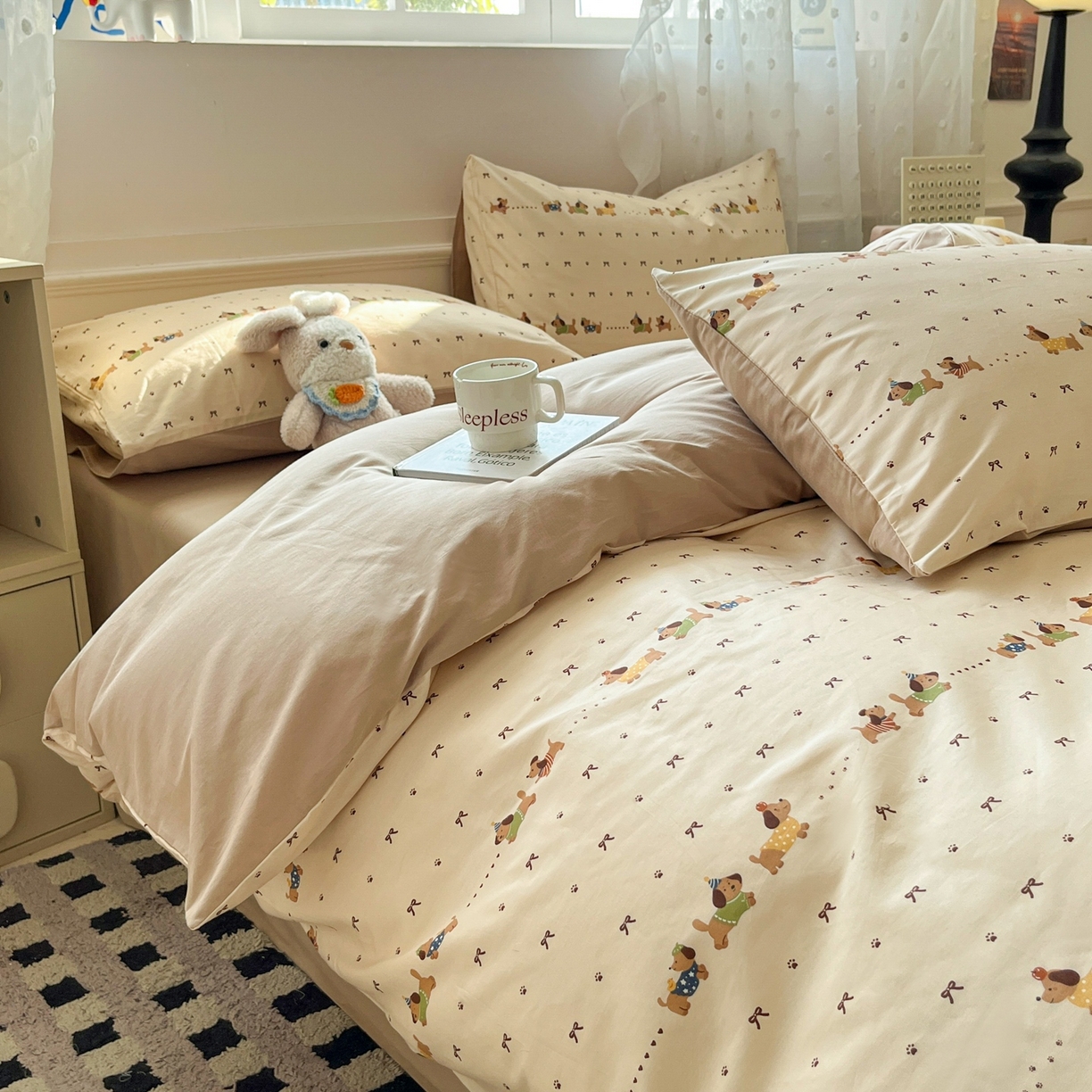 91家纺网 家纺一手货源 找家纺 柠馨 2026春夏新款13372全棉纯棉印花四件套-芙拉系列 焦糖甜心